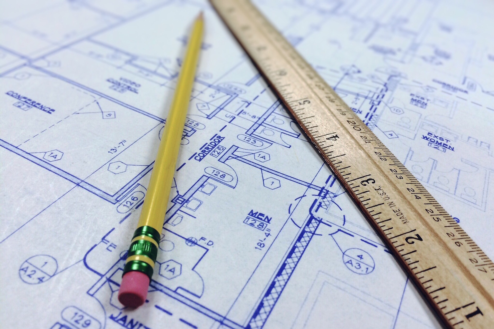 Plans and Pencil Stock Photo